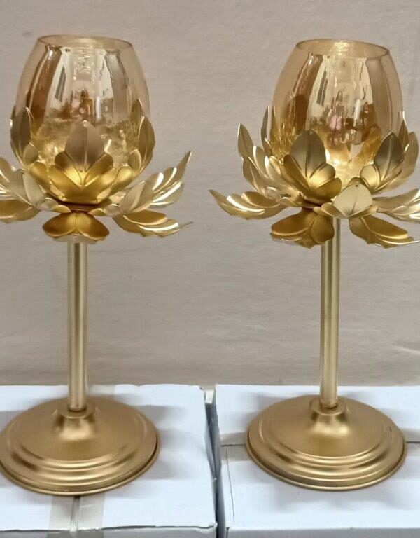 Glass Candle Holder Stand Set of 2
