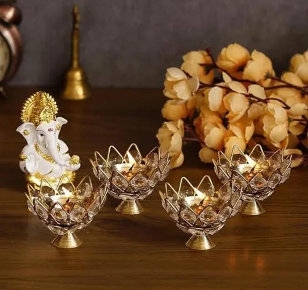Metal brass Crystal Diya With Red Velvet Box ( set of 50) - Image 2