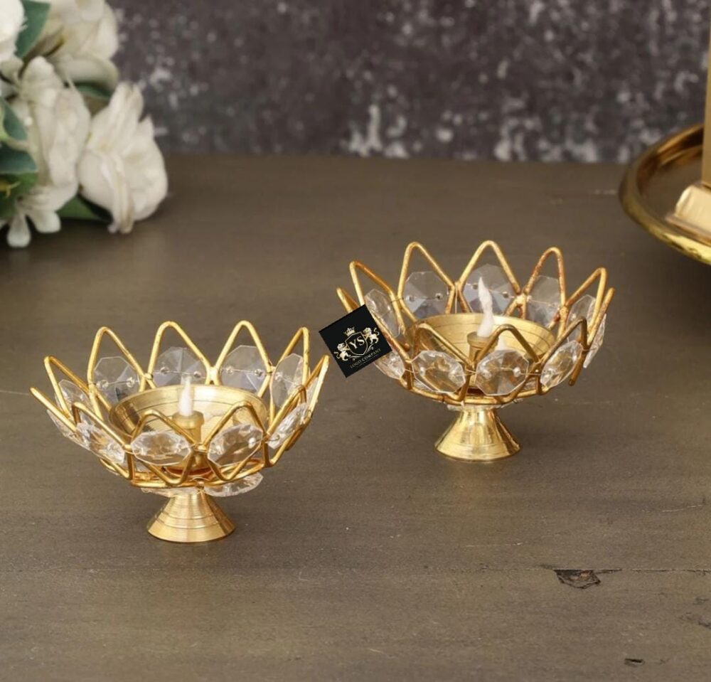 Metal brass Crystal Diya With Red Velvet Box ( set of 50) - Image 4