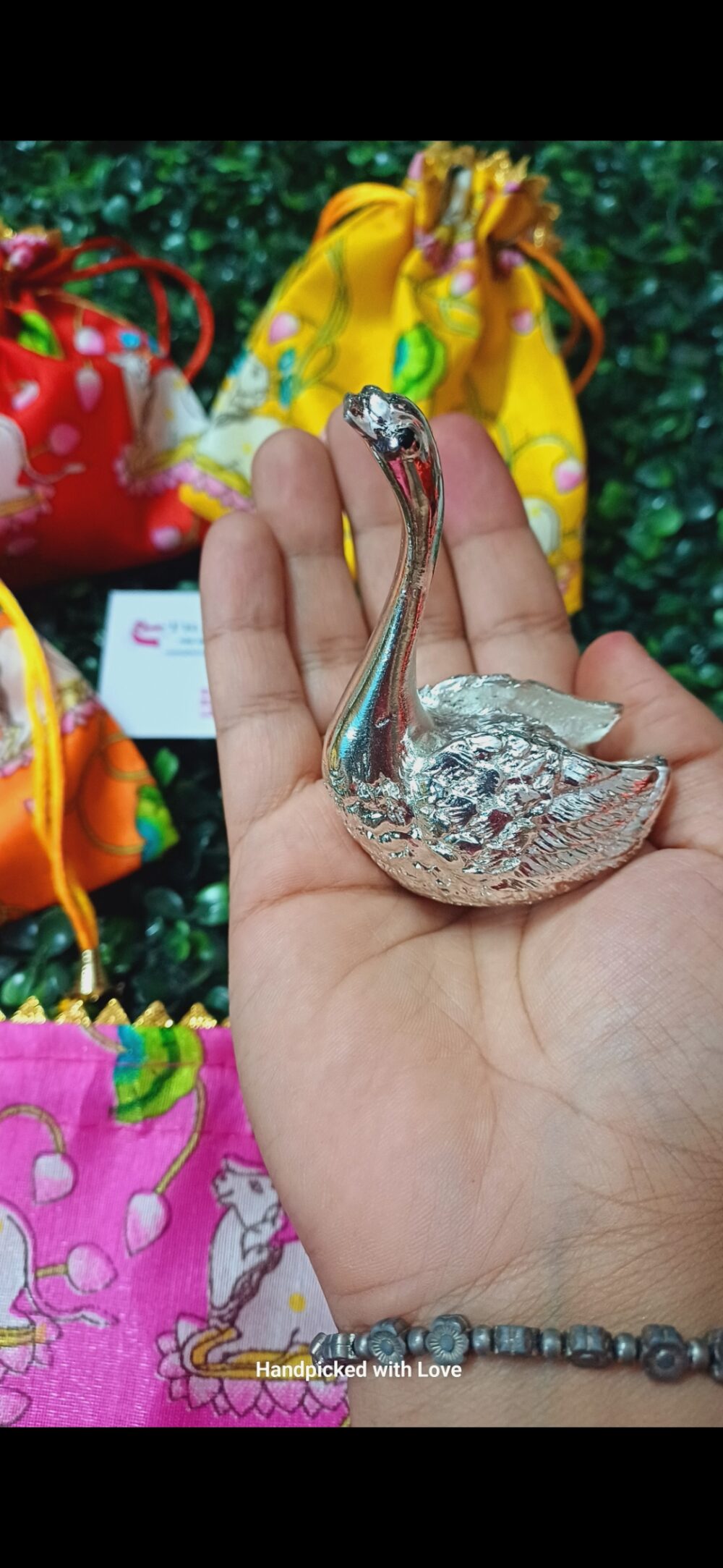 German Silver Swan with Potli bag (Set of 10)