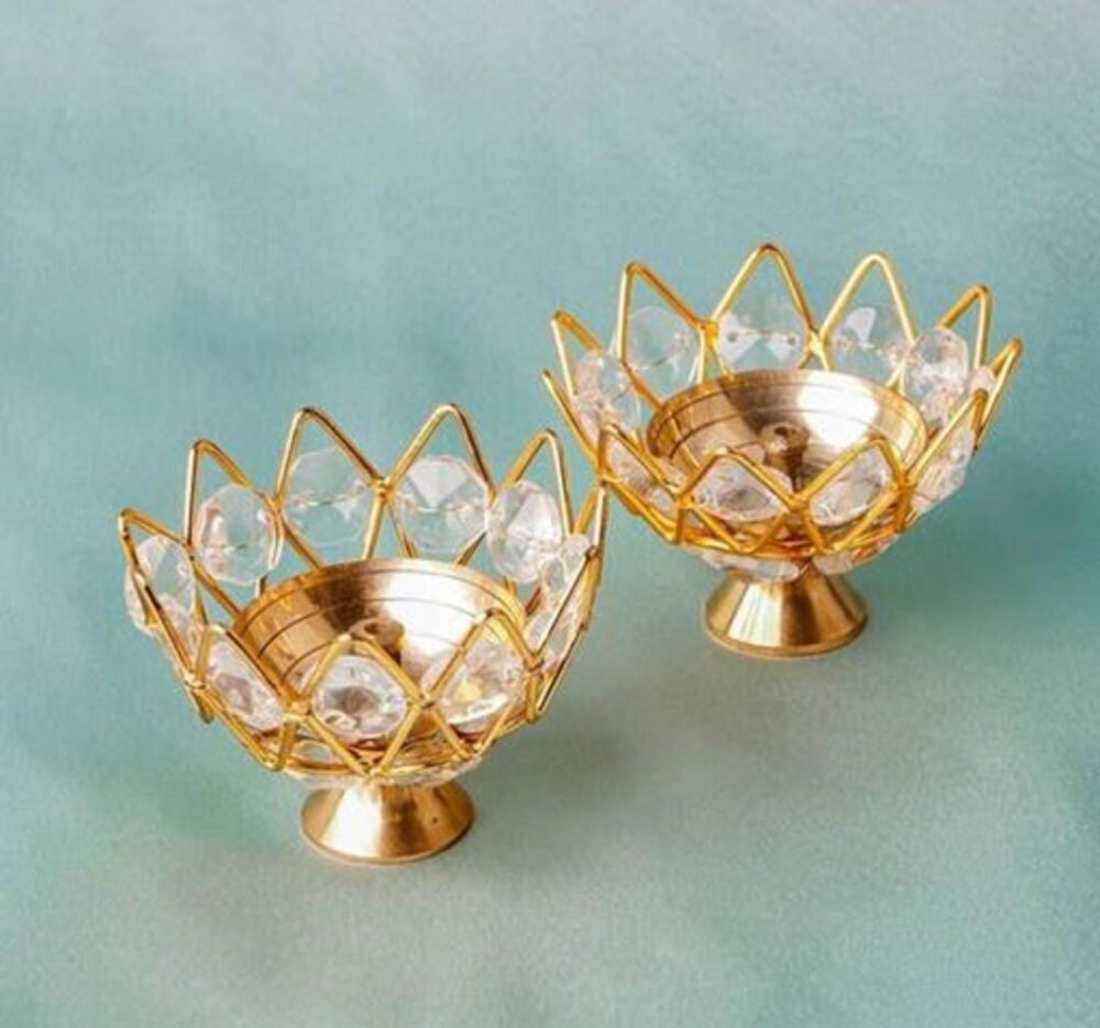 Metal brass Crystal Diya With Red Velvet Box ( set of 50)