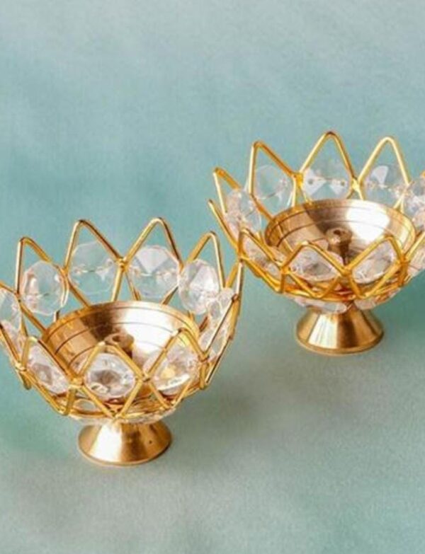 Metal brass Crystal Diya With Red Velvet Box ( set of 50)