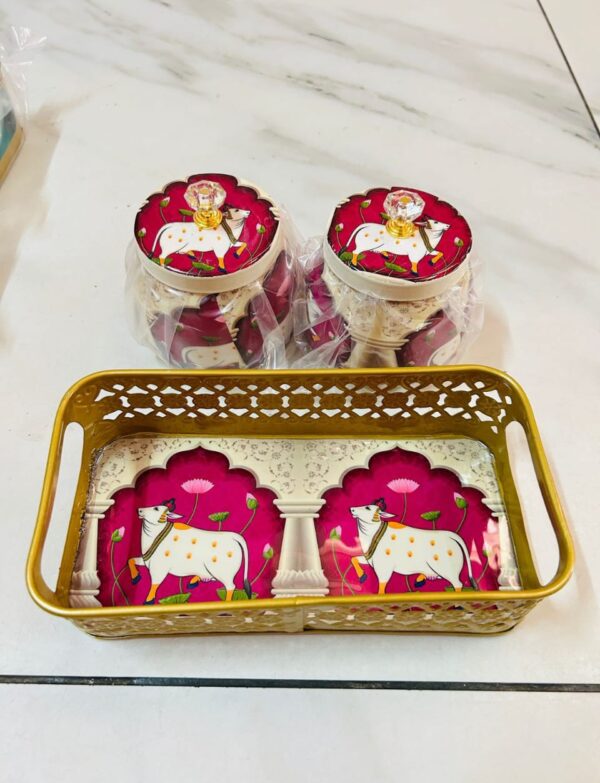 Tray with 2 Pichwai Jars ( set of 5)